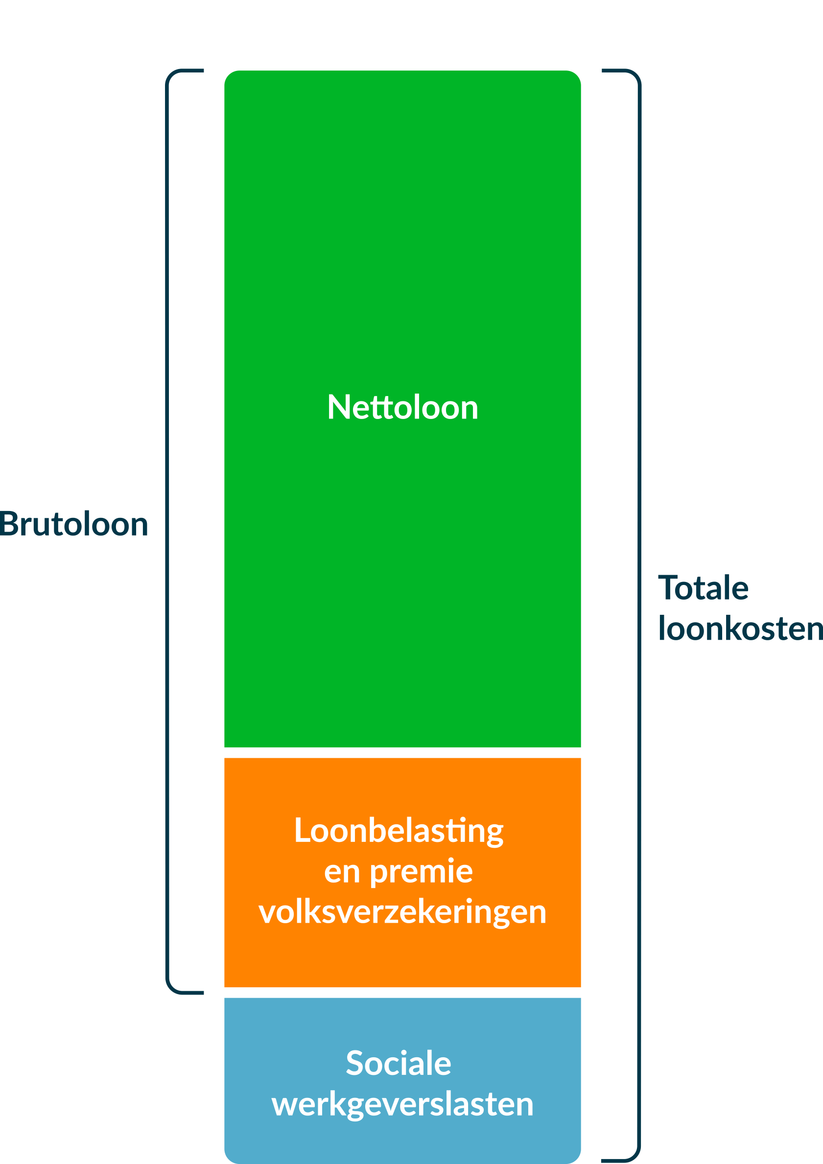Salaris: bruto, netto en werkgeversdeel sociale lasten (normale grootte)